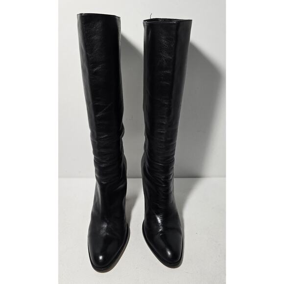 WOMANS BCBGMaxAzria Tall Black All Leather Boots Size US 9.5 B 4" Heel - Picture 2 of 11